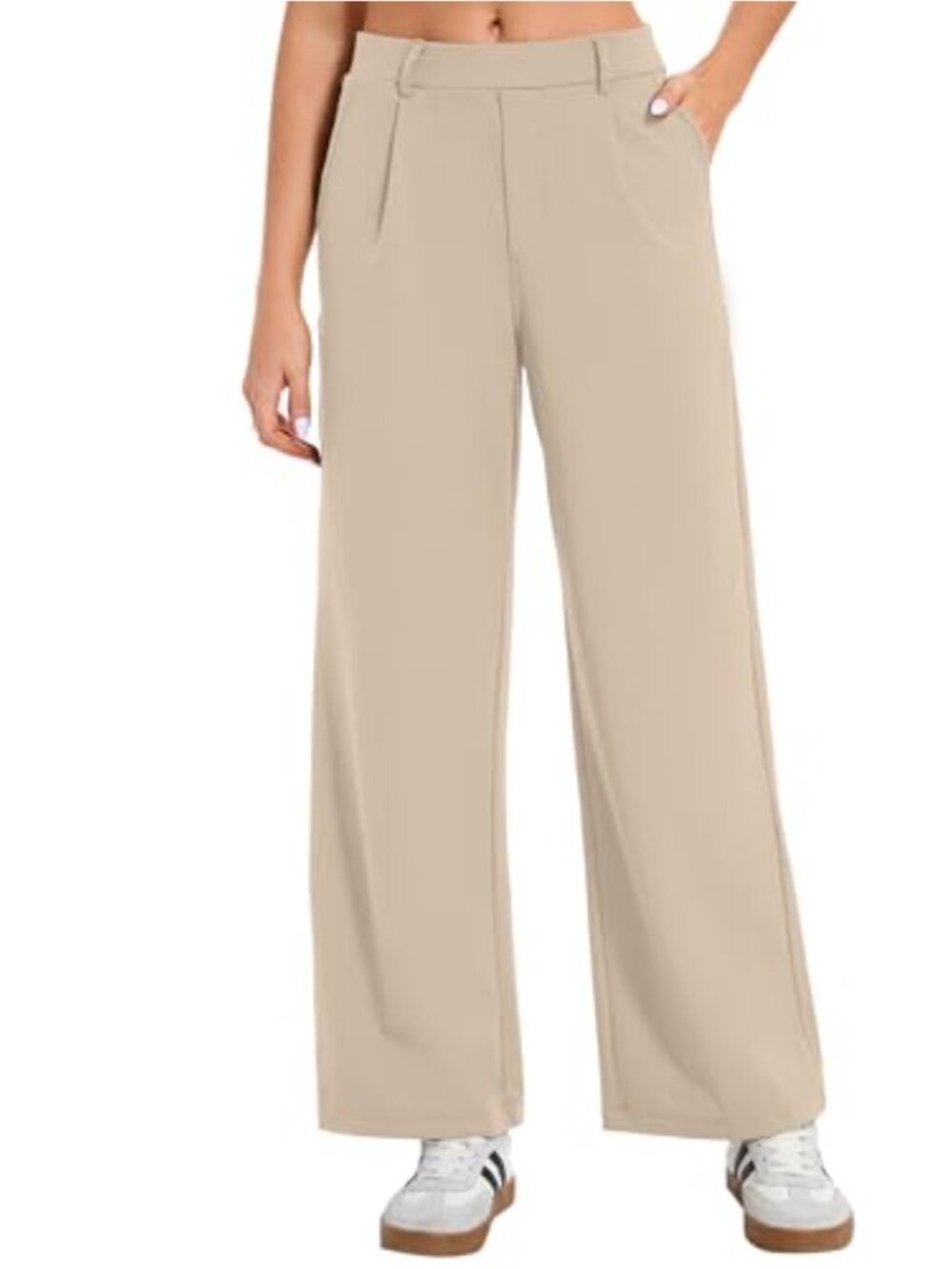 Wide Leg High Waisted Trousers Stretch Polyester Spandex Business Casual Pants